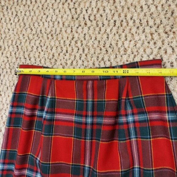 Vintage Charter Club 100% New Pure Wool Plaid Mini Pencil Skirt 14 Lined Red - Picture 7 of 12